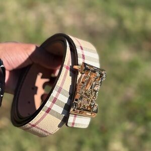 Burberry Beige and Red Checkered Men's Belt
